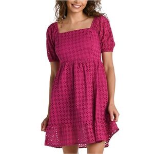 La Blanca Women's Saltwater Sands Cotton Eyelet Cover-Up Dress size S Magenta